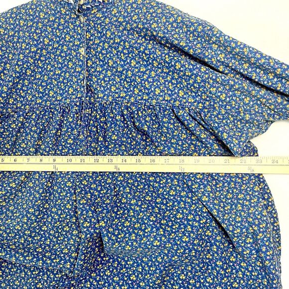 VTG‎ unbranded Cottage Prairie Blue Tent Smock Dress Ditzy floral poppies Med - Picture 8 of 8